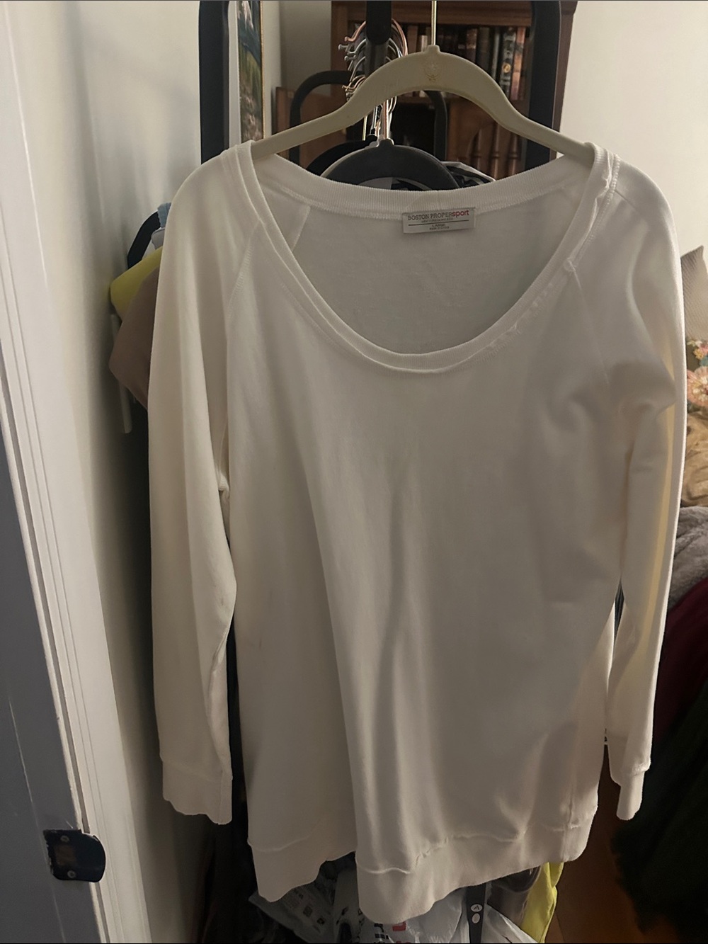 Crewneck Long Sleeve Top in Off-White by Boston Proper